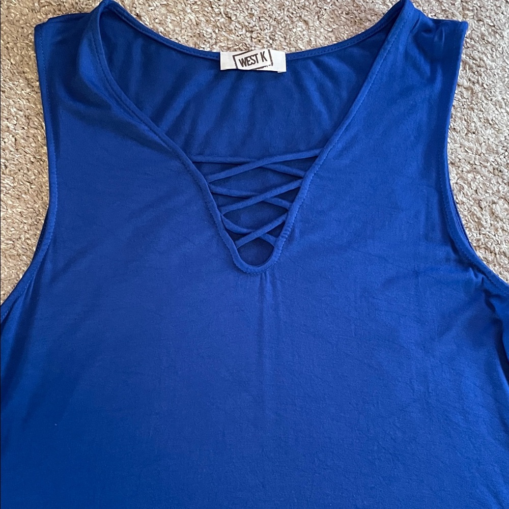 West K Chic Royal Blue Sleeveless Tank Top, XL - Picture 5 of 5